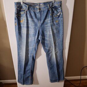 Avenue Jeans Womens Reguler Size 16 Gold Paint Splash Wide Leg Jeans